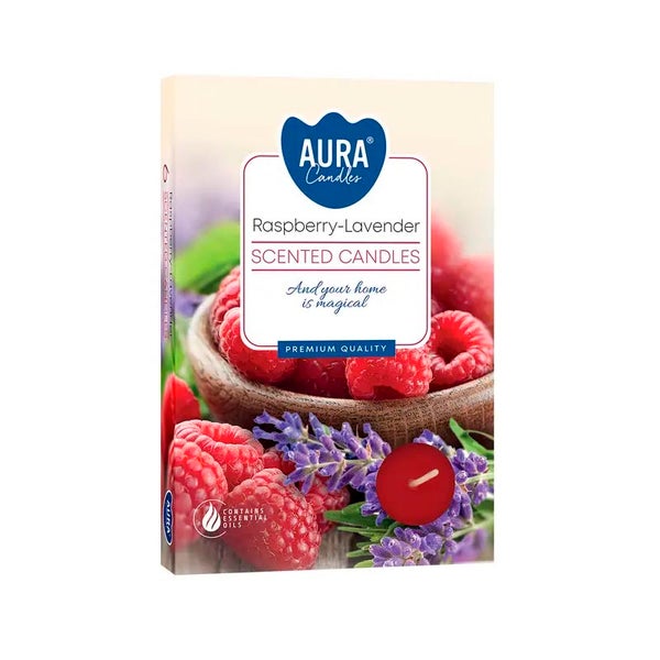 Raspberry-Lavender - tuoksuvat l&auml;mp&ouml;kynttil&auml;t 6 kpl/pkt